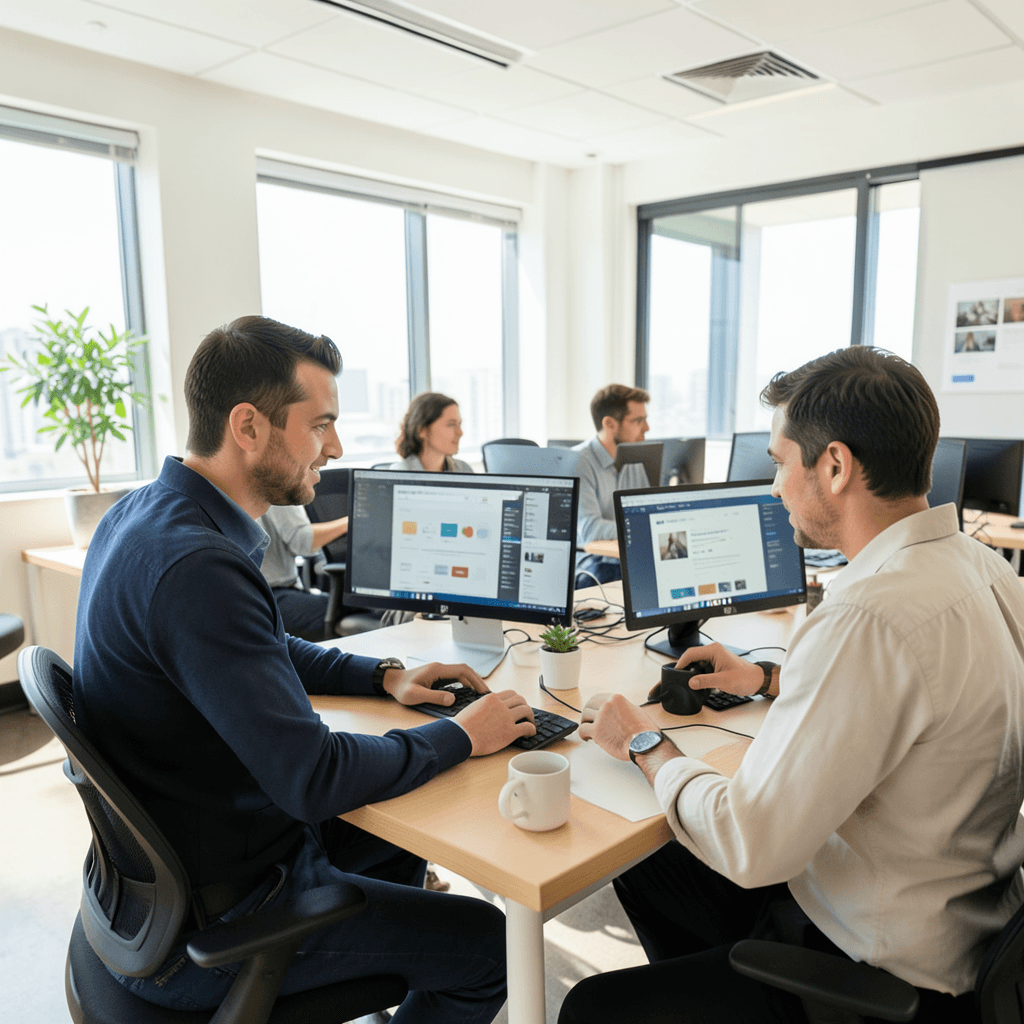 Equipo profesional eligiendo una agencia de diseño web para su empresa