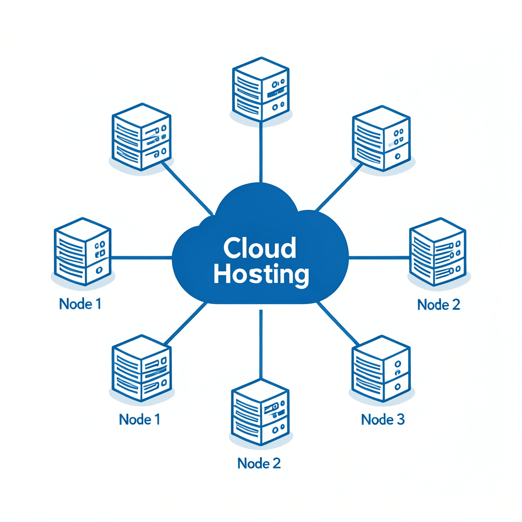 Diagrama profesional que explica qué es el cloud hosting y cuándo usarlo para empresas