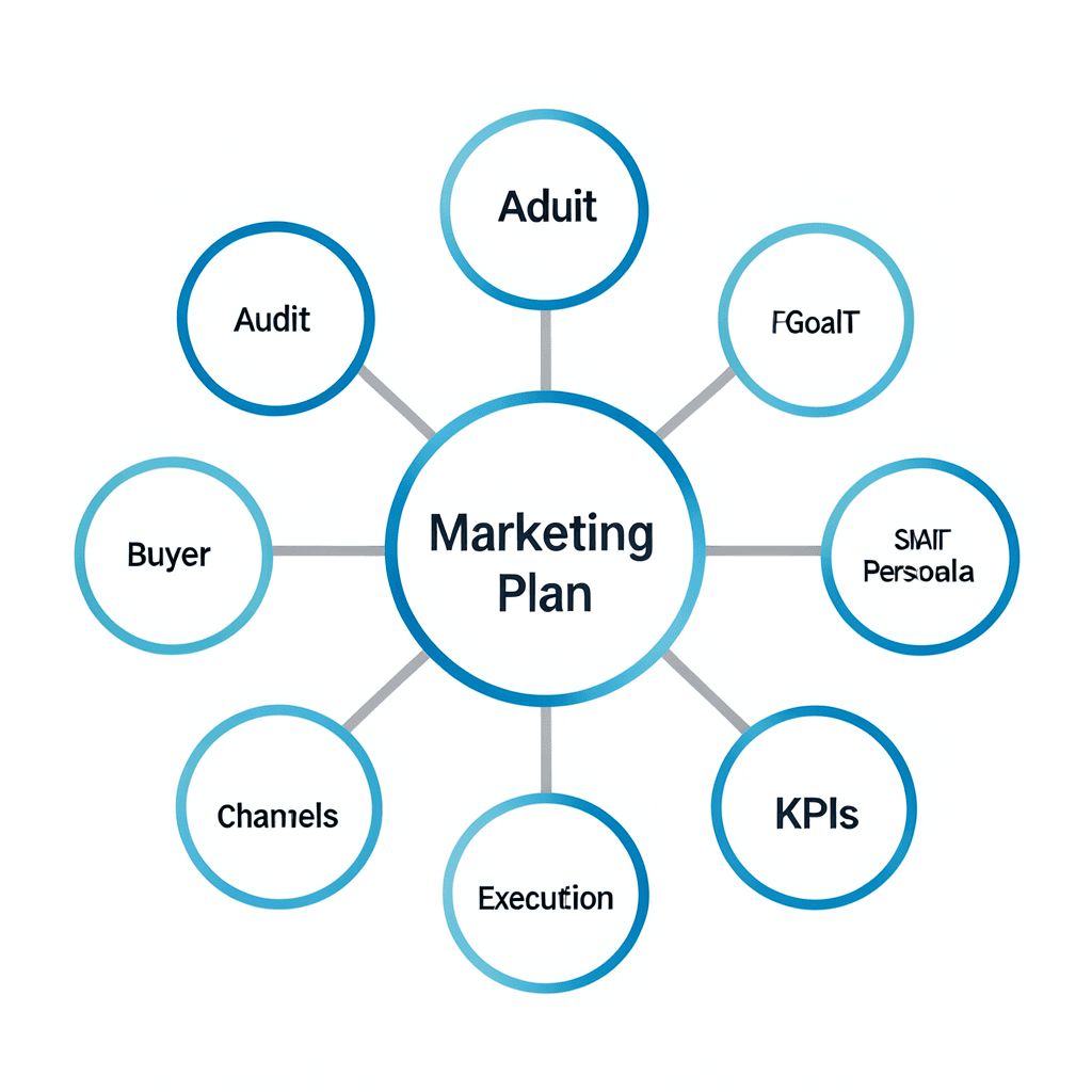 Diagrama profesional sobre cómo crear un plan de marketing digital paso a paso