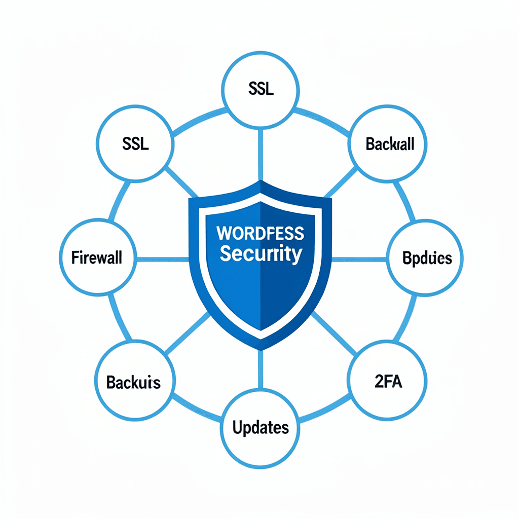 Diagrama de Checklist de seguridad para WordPress en 2026 mostrando capas de protección