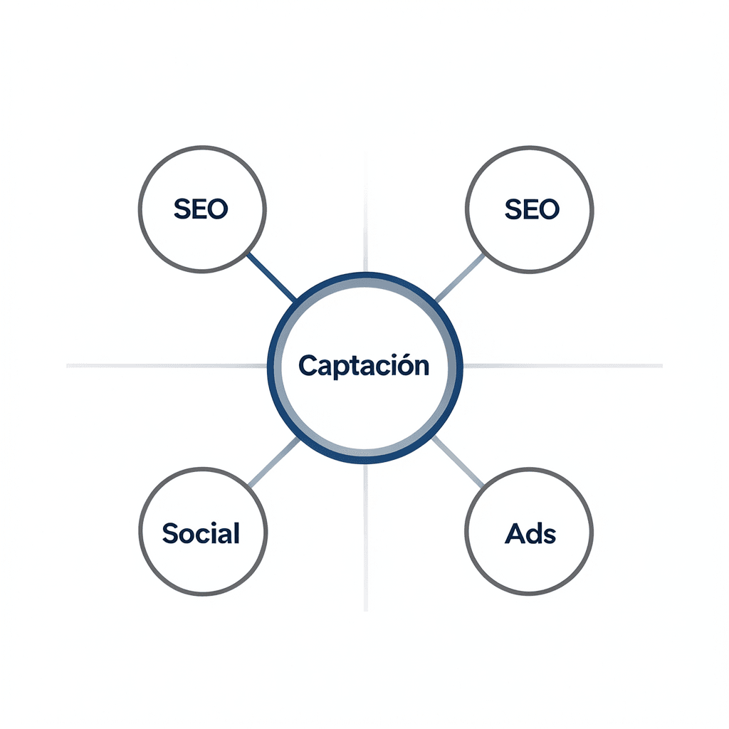 Diagrama estratégico sobre cómo mejorar la captación de clientes online